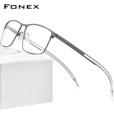 FONEX Pure Titanium Glasses Frame Men Square Myopia Optical Prescription Eyeglass Frame Man 2023 Antiskid Silicone Eyewear 8521