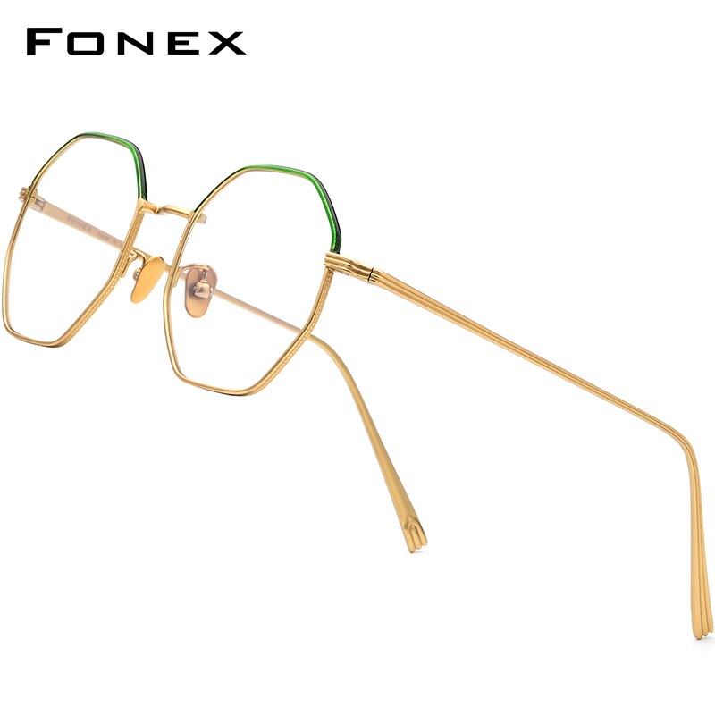 FONEX Pure Titanium Glasses Frame Men Ultralight Polygon Myopia Optical Prescription Eyeglasses Frame Women Female Eyewear 880