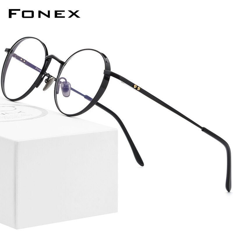FONEX Pure Titanium Glasses Frame Men Ultralight Retro Round Myopia Optical Prescription Eyeglasses Frames Women Eyewear 879