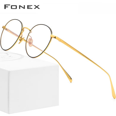 FONEX Pure Titanium Glasses Frame Men Vintage Round Myopia Optical Prescription Eyeglasses Frames Women Retro Oval Eyewear 893