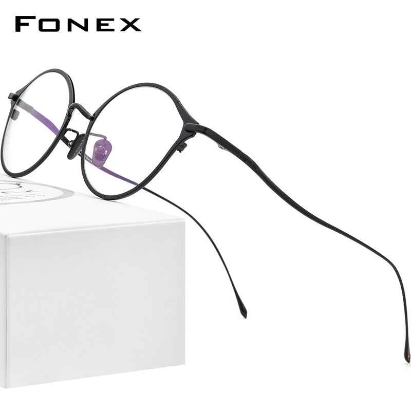 FONEX Pure Titanium Glasses Frame Women Retro Cat Eye Prescription Eyeglasses 2023 Cateye Myopia Optical Eyewear F85657