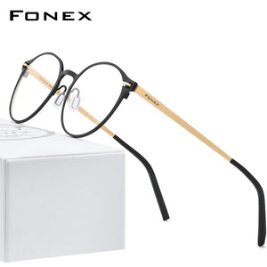 Pure Titanium Glasses Frame Women Retro Round Prescription Eyeglasses  New Men Antiskid Optical Screwless Eyewear