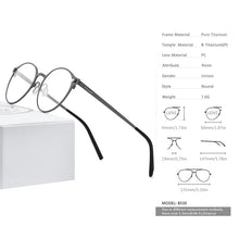 Load image into Gallery viewer, Pure Titanium Glasses Frame Women Retro Round Prescription Eyeglasses  New Men Antiskid Optical Screwless Eyewear