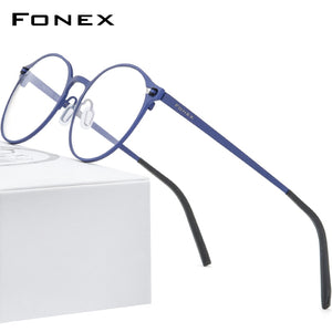 Pure Titanium Glasses Frame Women Retro Round Prescription Eyeglasses  New Men Antiskid Optical Screwless Eyewear