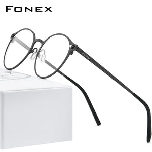Pure Titanium Glasses Frame Women Retro Round Prescription Eyeglasses  New Men Antiskid Optical Screwless Eyewear