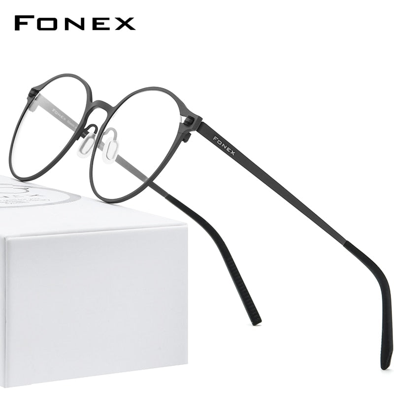 Pure Titanium Glasses Frame Women Retro Round Prescription Eyeglasses  New Men Antiskid Optical Screwless Eyewear