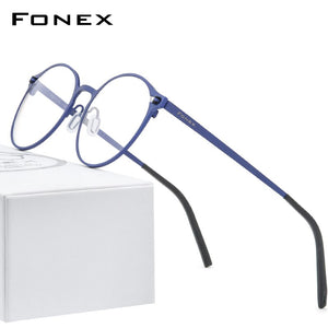 Pure Titanium Glasses Frame Women Retro Round Prescription Eyeglasses  New Men Antiskid Optical Screwless Eyewear