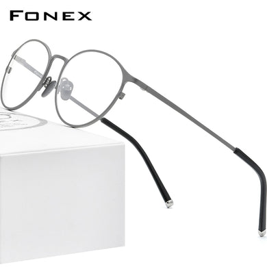 FONEX Pure Titanium Glasses Frame Women Vintage Round Eyewear Prescription Eyeglasses Retro Myopia Optical Frames Men 8501