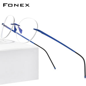 FONEX Pure Titanium Glasses Women 2023 Men Rimless Prescription Round Eyeglasses Frames Myopia Optical Eyewear 8563