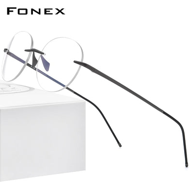 FONEX Pure Titanium Glasses Women 2023 Men Rimless Prescription Round Eyeglasses Frames Myopia Optical Eyewear 8563