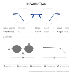 FONEX Pure Titanium Glasses Women 2023 Men Rimless Prescription Round Eyeglasses Frames Myopia Optical Eyewear 8563