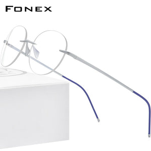 FONEX Pure Titanium Glasses Women 2023 Men Rimless Prescription Round Eyeglasses Frames Myopia Optical Eyewear 8563
