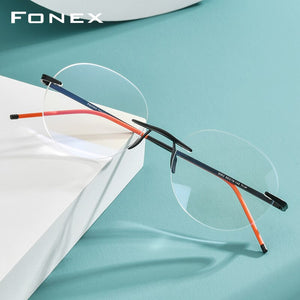 FONEX Pure Titanium Glasses Women 2023 Men Rimless Prescription Round Eyeglasses Frames Myopia Optical Eyewear 8563