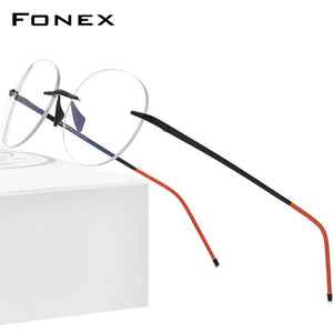 FONEX Pure Titanium Glasses Women 2023 Men Rimless Prescription Round Eyeglasses Frames Myopia Optical Eyewear 8563
