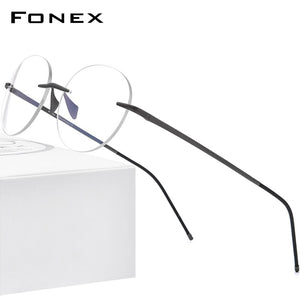 FONEX Pure Titanium Glasses Women 2023 Men Rimless Prescription Round Eyeglasses Frames Myopia Optical Eyewear 8563