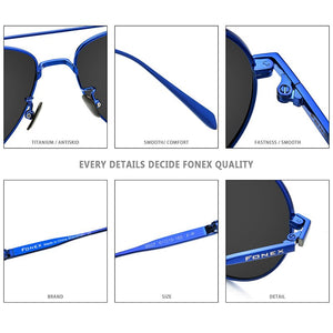 FONEX Pure Titanium Polarized Sunglasses Men Aviation Sun Glasses for Men Driving Outdoor Aviador UV400 Shades 8507