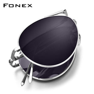 FONEX Pure Titanium Polarized Sunglasses Men Folding Famous Aviation Sun Glasses for Men Aviador  Shades 838