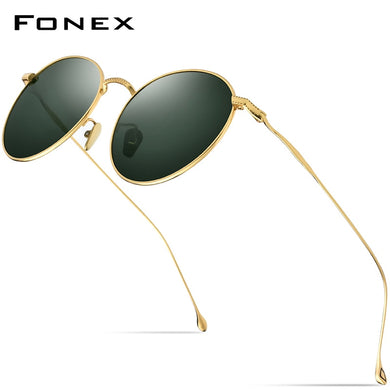 FONEX Pure Titanium Sunglasses Men Vintage Small Round Polarized Sun Glasses for Women 2023 Retro  UV400 Shades 8508