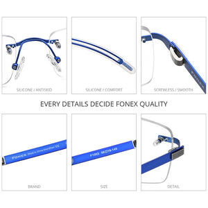 FONEX Rimless Eyeglasses Frame Men 2023 Prescription Square Glasses Frameless Silicone Screwless Myopia Optical Eyewear F1003