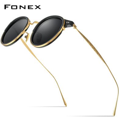 FONEX occhiali da sole polarizzati in acetato di titanio per uomo 2023 Retro Vintage rotondi UV400 occhiali da sole donna tonalità coreane 850 