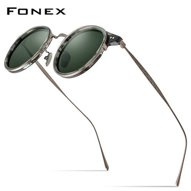 FONEX occhiali da sole polarizzati in acetato di titanio uomo 2023 occhiali da sole rotondi vintage retrò UV400 per donna tonalità coreane 850 