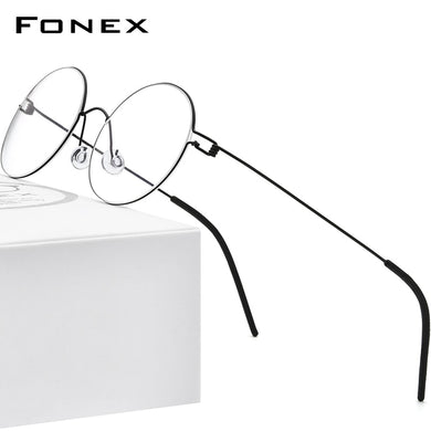 FONEX Titanium Alloy Eyeglasses Frame Men Vintage Round Glasses Women Optical Korean Prescription Screwless Eyewear 98607