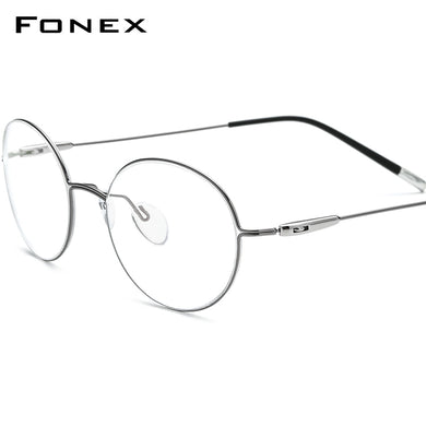 FONEX Titanium Alloy Eyeglasses Men Prescription Glasses Frame Women Oval Myopia Optical Frame Korean Screwless Eyewear F1028