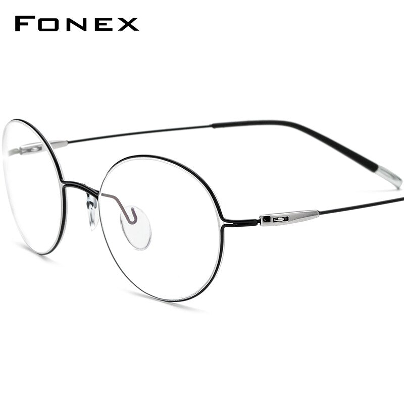 FONEX Titanium Alloy Eyeglasses Men Prescription Glasses Frame Women Oval Myopia Optical Frame Korean Screwless Eyewear F1028