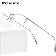 Carica l&#39;immagine nel visualizzatore di Gallery, FONEX Titanium Alloy Glasses Frame Men Square Myopia Prescription Eyeglasses Frames Half Rim Optical Male Korean Eyewear 8101