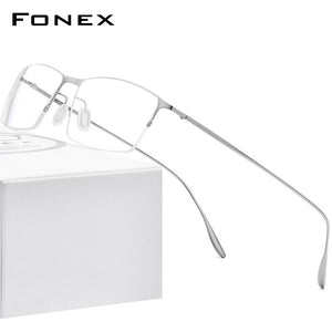 FONEX Titanium Alloy Glasses Frame Men Square Myopia Prescription Eyeglasses Frames Half Rim Optical Male Korean Eyewear 8101