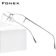 Carica l&#39;immagine nel visualizzatore di Gallery, FONEX Titanium Alloy Glasses Frame Men Square Myopia Prescription Eyeglasses Frames Half Rim Optical Male Korean Eyewear 8101