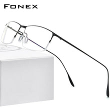 Carica l&#39;immagine nel visualizzatore di Gallery, FONEX Titanium Alloy Glasses Frame Men Square Myopia Prescription Eyeglasses Frames Half Rim Optical Male Korean Eyewear 8101