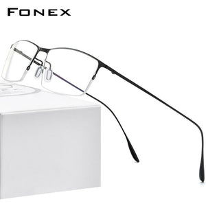 FONEX Titanium Alloy Glasses Frame Men Square Myopia Prescription Eyeglasses Frames Half Rim Optical Male Korean Eyewear 8101