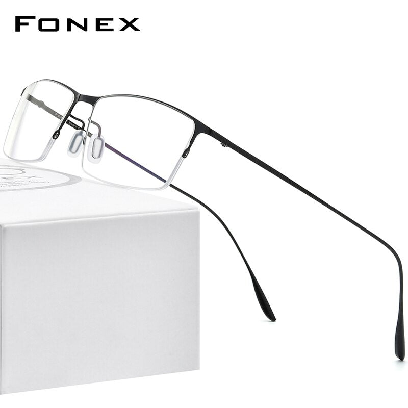FONEX Titanium Alloy Glasses Frame Men Square Myopia Prescription Eyeglasses Frames Half Rim Optical Male Korean Eyewear 8101