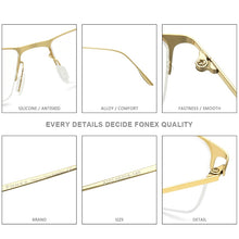 Carica l&#39;immagine nel visualizzatore di Gallery, FONEX Titanium Alloy Glasses Frame Men Square Myopia Prescription Eyeglasses Frames Half Rim Optical Male Korean Eyewear 8101