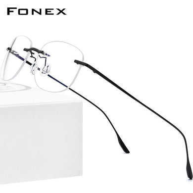 FONEX Titanium Alloy Glasses Men 2023 Women Rimless Prescription Square Eyeglasses Myopia Optical Frame Korean Eyewear 8107