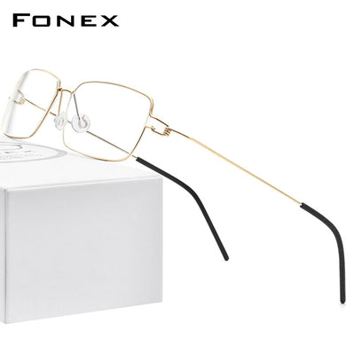 FONEX Titanium Alloy Glasses Men Square Myopia Eyeglasses Frame Optical Frames Prescription Korean Screwless Eyewear 98606
