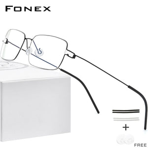 FONEX Titanium Alloy Glasses Men Square Myopia Eyeglasses Frame Optical Frames Prescription Korean Screwless Eyewear 98606