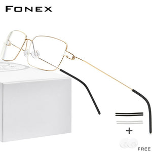 FONEX Titanium Alloy Glasses Men Square Myopia Eyeglasses Frame Optical Frames Prescription Korean Screwless Eyewear 98606