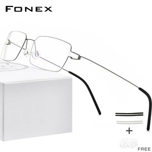 FONEX Titanium Alloy Glasses Men Square Myopia Eyeglasses Frame Optical Frames Prescription Korean Screwless Eyewear 98606