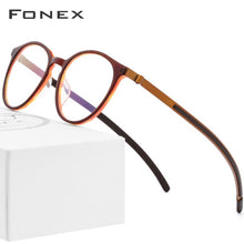 Load image into Gallery viewer, FONEX Titanium Glasses Frame Men Women Acetate Vintage Round Myopia Optical Prescription Eyeglasses Screwless Eyewear 9105