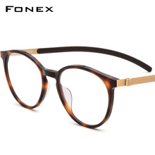 Load image into Gallery viewer, FONEX Titanium Glasses Frame Men Women Acetate Vintage Round Myopia Optical Prescription Eyeglasses Screwless Eyewear 9105