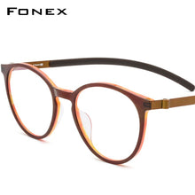 Load image into Gallery viewer, FONEX Titanium Glasses Frame Men Women Acetate Vintage Round Myopia Optical Prescription Eyeglasses Screwless Eyewear 9105