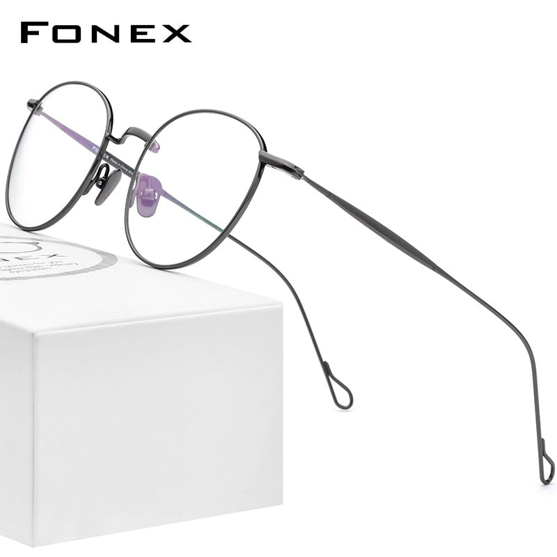 FONEX Titanium Glasses Frame Women Vintage Round Myopia Optical Prescription Eyeglasses Frame Men 2023 Titan Eyewear F85645