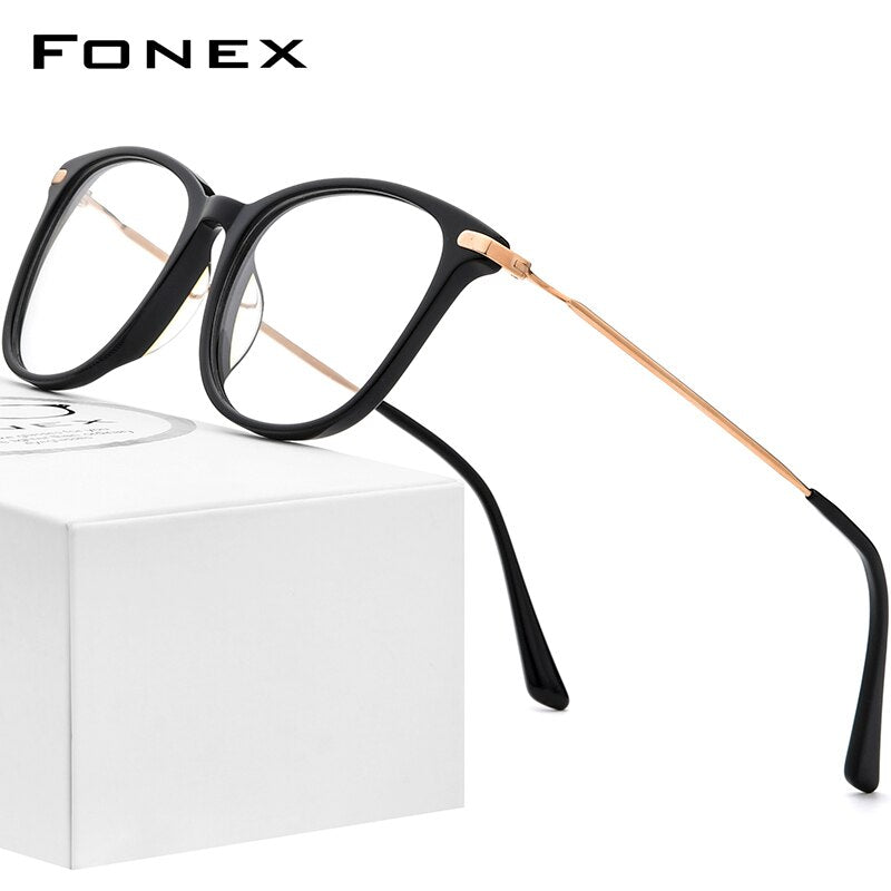 FONEX Titanium Optical Glasses Frame Men 2023 Retro Round Prescription Eyeglasses Women Myopia Acetate Spectacles Eyewear F85667
