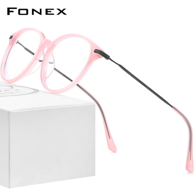FONEX Titanium Optical Glasses Frame Men 2023 Retro Round Prescription Eyeglasses Women Myopia Acetate Spectacles Eyewear F85669