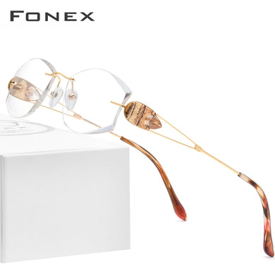 FONEX Wire Titanium Rimless Glasses Women Ultralight  Diamond Trim Prescription Optical Eyeglasses Frame Eyewear 8511