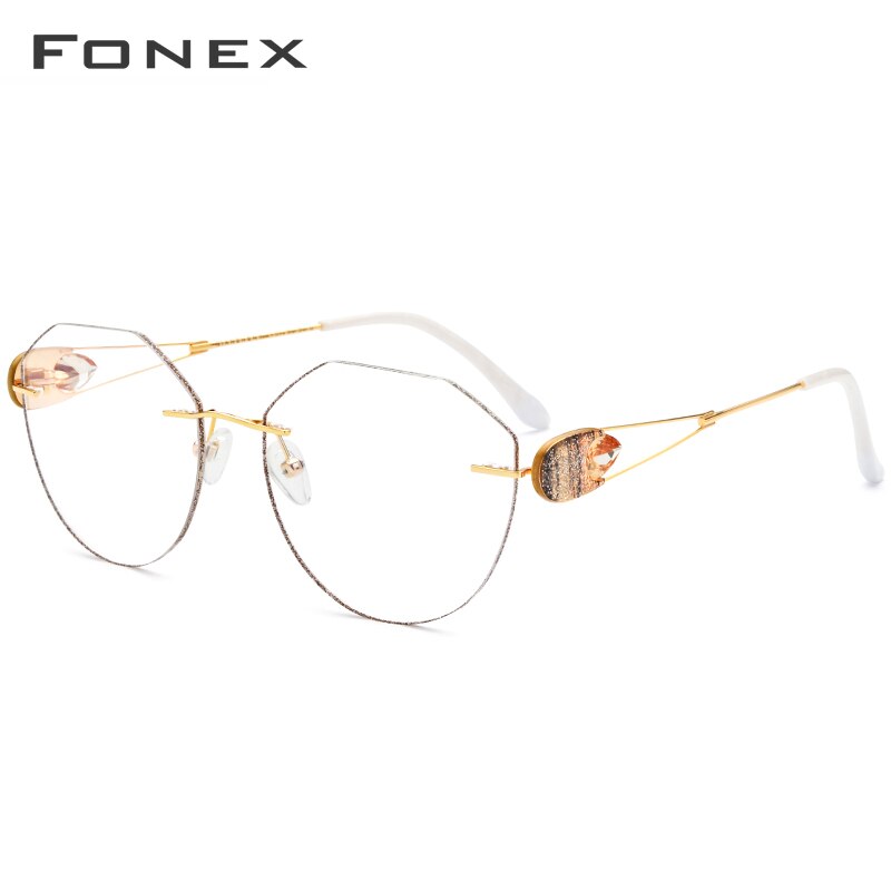 FONEX Wire Titanium Rimless Glasses Women Ultralight  Diamond Trim Prescription Optical Eyeglasses Frame Eyewear 8511