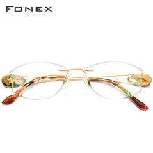 Load image into Gallery viewer, FONEX Wire Titanium Rimless Glasses Women Ultralight  Diamond Trim Prescription Optical Eyeglasses Frame Eyewear 8511