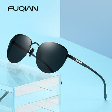 FUQIAN 2023 Round Polarized Sunglasses Men Women Rimless Sun Glasses Male Ultra Light TR90 Driver's Eyeglasses UV400